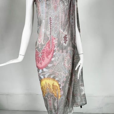 Etro Silk Paisley Shawl in Greys, Blues, Yellow &amp; Pink 54&quot; x 54&quot;