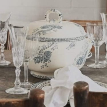 antique french transferware soupière