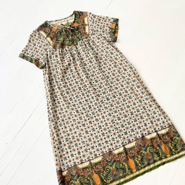 1970s Florentine Print Cotton Dress 