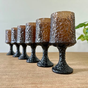 Vintage Lenox Brown Impromptu Hand Blown Water Goblets - Set of Six 