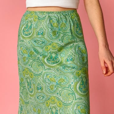 Y2K Green Paisley Midi Skirt, sz. S/M