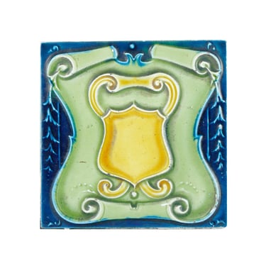 Antique Green Blue &#038; Yellow Raised Shield Wall Tile