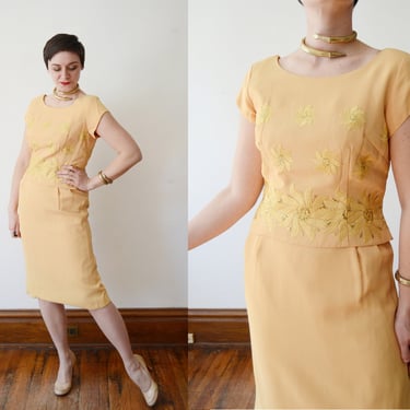 Deadstock 1960s Golden Yellow Cocktail Dress - S 