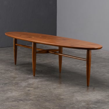 Slim Oval Mid Century Modern Coffee Table by Mersman Walnut 