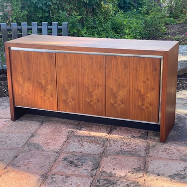 Mid Century Modern Walnut Sideboard with Chrome and Ebony Accents by Dillingham 