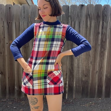 1970s primary colored corduroy micro mini dress with pockets 