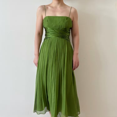 vintage dress silk dress pleated dress midi dress maxi dress cocktail prom dress green satin silk matte silk 90s retro vintage style size S 