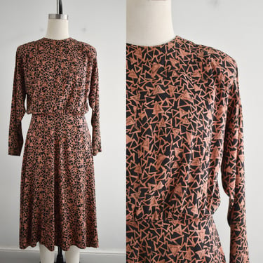 1980s-does-1940s Triangle Print Dress 