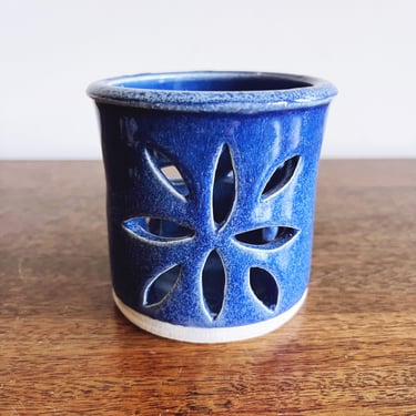 vintage blue glaze pottery ceramic luminary 