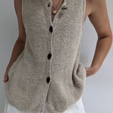 Vintage Sand Silk &amp; Linen Knit Vest