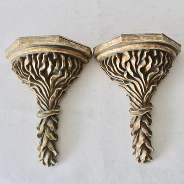 Vintage Mid Century Hand Finish Molded Weathered Sculptural Wall Brackets Accent Sconces-a pair 