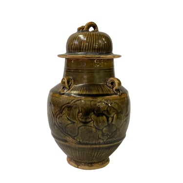 Chinese Ware Brown Glaze Pattern Ceramic Jar Vase Display Art ws3021E 