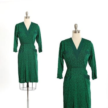 Vintage 90s 40s green abstract rayon dress 