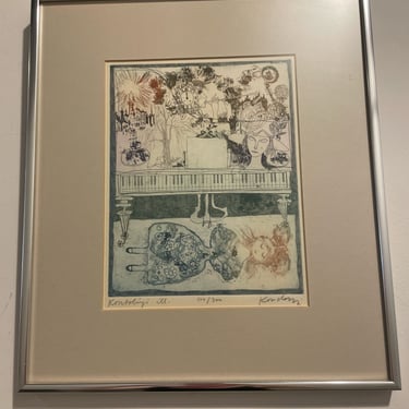 Colored Etching "The Pianist's Dream" by Lajos Kondor