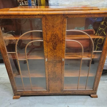 Art Deco Swedish Burled Walnut Waterfall Display Cabinet