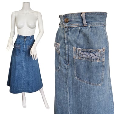 San Francisco Shirt Works 1970s Denim Midi Length Skirt I Sz Sm I W: 24