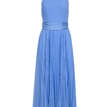 Zimmermann - Blue w/ White Polka Dots High Neck Pleated Bottom Dress Sz 6