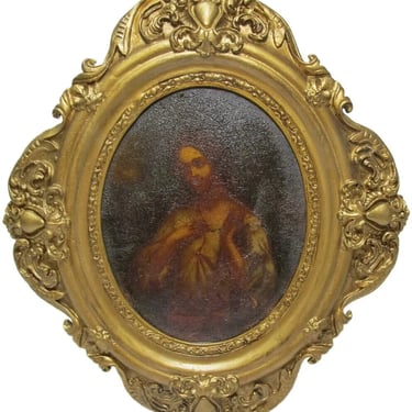 Antique Painting, Oil on Metal, European, Gold Framed, Religious, Wall Decor!