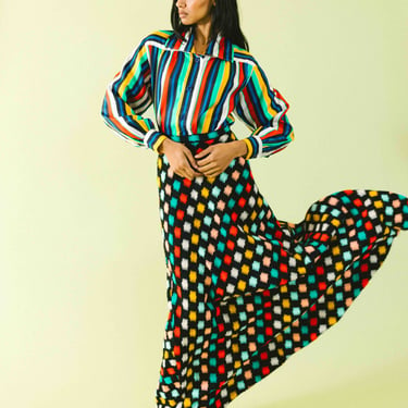 1960s Rainbow Check Knit Maxi Skirt