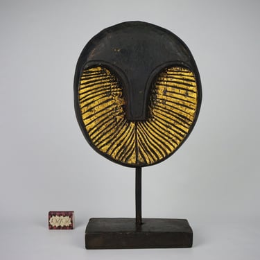 Vintage tabletop wooden Sculpture, black and gold head, abstract head sculpture, gold and black sculpture, wooden Sculpture abstract head 