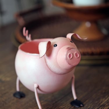 Vintage Metal Pig Planter | Garden Art 