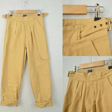 Gurkha Pants British Military 1950s 7oz Army Trousers Belted Pleated Front Cotton -  Tan Beige / Army Green 