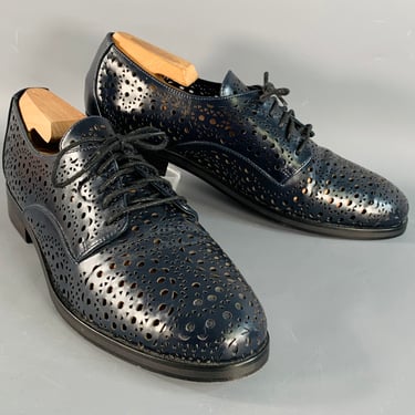 ALAIA Size 10 Navy Perforated Leather Derby Lace-Up Shoes