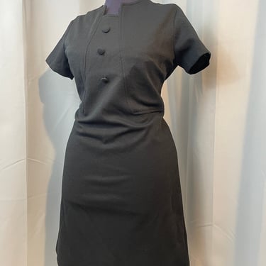 1960s Vintage A line Black Dress Shift Mod Button Go Go Twiggy L 