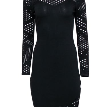 Milly - Black Ribbed Long Sleeve Bodycon Dress w/ Cutouts Sz M