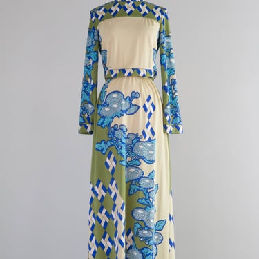 Iconic Early 1970's Paganne By Gene Berk Graphic Print Maxi Dress / ML