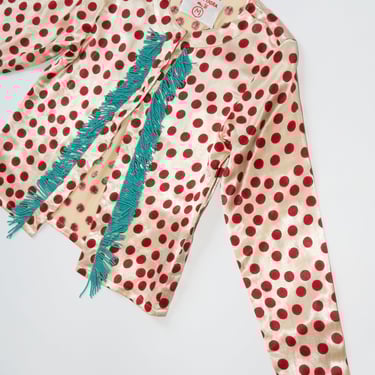 Fringe Blockprint Cardigan in White and Red
