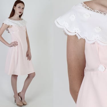60s Pink Big Collar Mini Dress / Vintage 1960s Dress Up Party / High Empire Waist Pastel Color Dress 