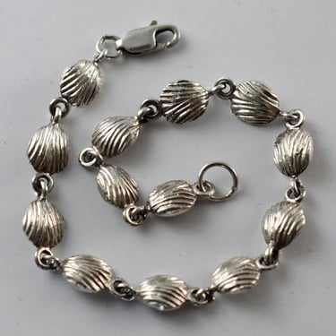 60's sterling seashell links whimsical beach bracelet, abstract 925 silver cockle shells boho stacking bracelet 