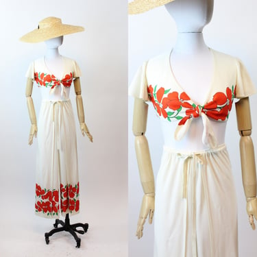 1970s does 1940s tie top and WRAP PANTS set xs | new spring summer 