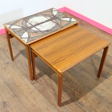 Mid Centuy Teak Nesting Tiled tables By Trioh Danish Style Mid Century Modern Danish Vintage 