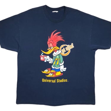 Vintage 90s Universal Studios Woody Woodpecker “Got Coffee” Big Print Cartoon Graphic T-Shirt Size XL/XXL 