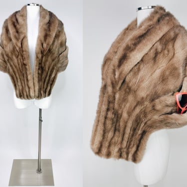 1950s-1960s Light Brown Fur Stole w Many Pockets by Argenta EMBA Natural Grey Mutation Mink O/S | Vintage, Retro, Mid Century, Wedding, Warm 