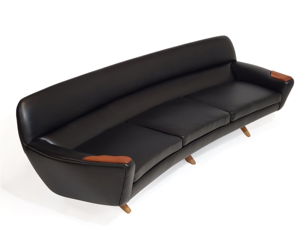 Leif Hansen Black Leather Midcentury Danish Sofa Chris Howard