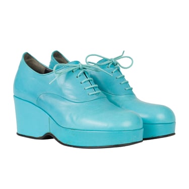 Jil Sander Turquoise Leather Lace-Up Platform Shoes 
