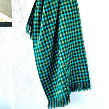 Vintage Pendleton Handwoven Blanket Blue Green Fuzzy Soft Throw Hippie Picnic Camping Blanket 