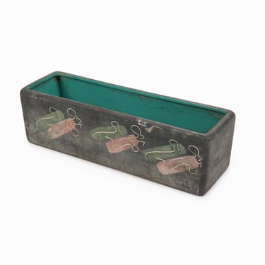 1949 Ceramic Decorative Vase Rectangular Planter Green Italian Vintage Italy 