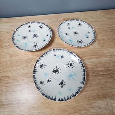 Homer Laughlin Dura Print Starburst Atomic Saucer Plates Set of 3 