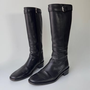Black Leather Knee High Riding Boots US 5 (22 cm) 
