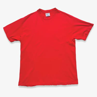 Vintage 1990s HANES Blank Red T-Shirt ~ L ~ Plain / Basic Tee ~ Cotton / Beefy-T ~ Soft / Thin / Faded / Worn-In ~ Single Stitch 