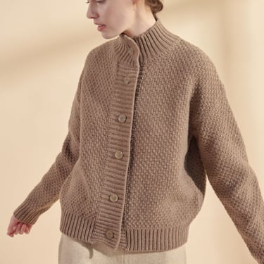 amente Wool High Neck Sweater Cardigan - Brown