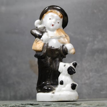 Vintage Ceramic Figurine | Boy Playing Violin with Puppy | Made in Japan | Hand Painted Figurine 