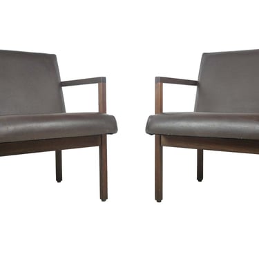 Pair of Mid Century Dark Walnut Brown Cushioned Parlor Chairs