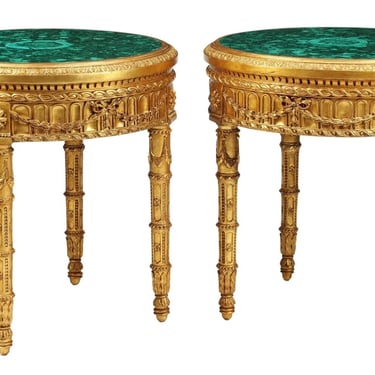 Tables, Malachite Top, Gilt, Pair, Louis XVI Style, Extraordinary!!