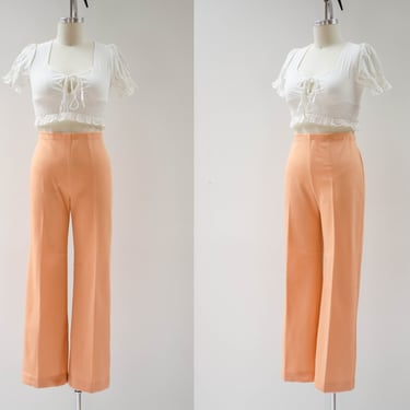 70s bellbottoms | high waisted vintage pastel peach wide leg boho hippie bellbottom flare pants 
