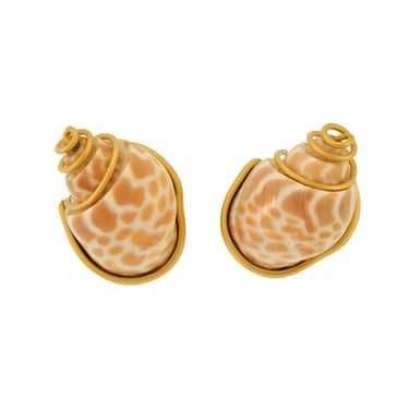 Valentino Couture Vintage Babylon Shell Spotted Seashell Gold Earrings